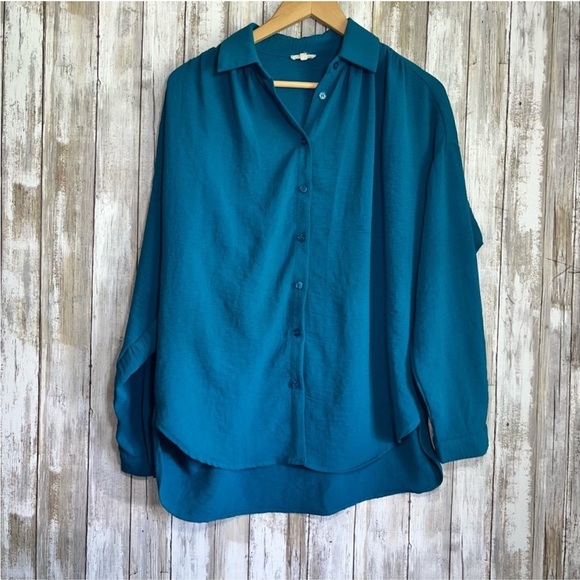 JODIFL Tops - Jodifl Oversized Teal Blue Button Down
